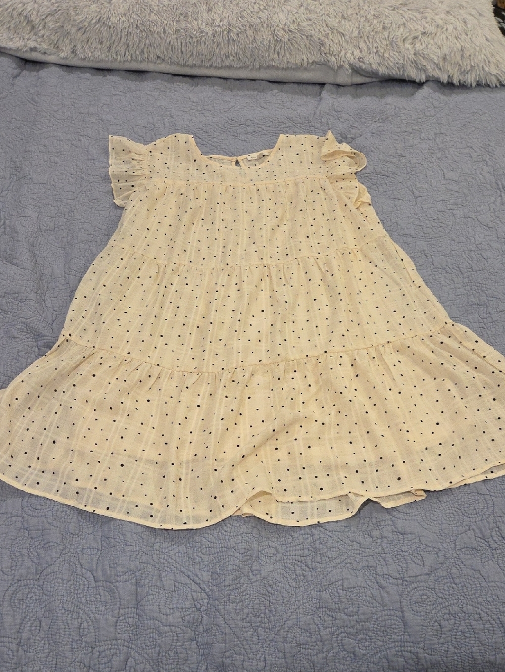 Blu Pepper Cream Swiss Dot Tiered Mini Dress Size L! Worn Once, Practically New!